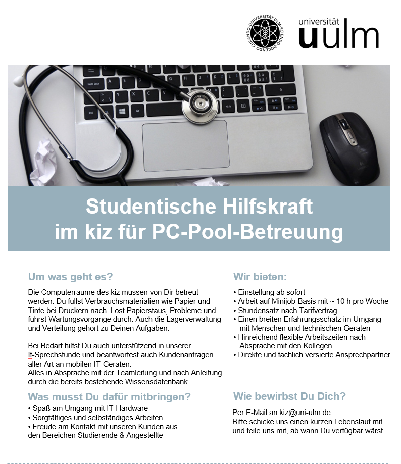 Studentische Hilfskraft im kiz für PC-Pool-Betreuung